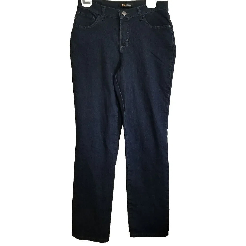 Lee Classic‎ Fit Straight Leg Womens Jeans Size 6 Dark Wash Denim Blue